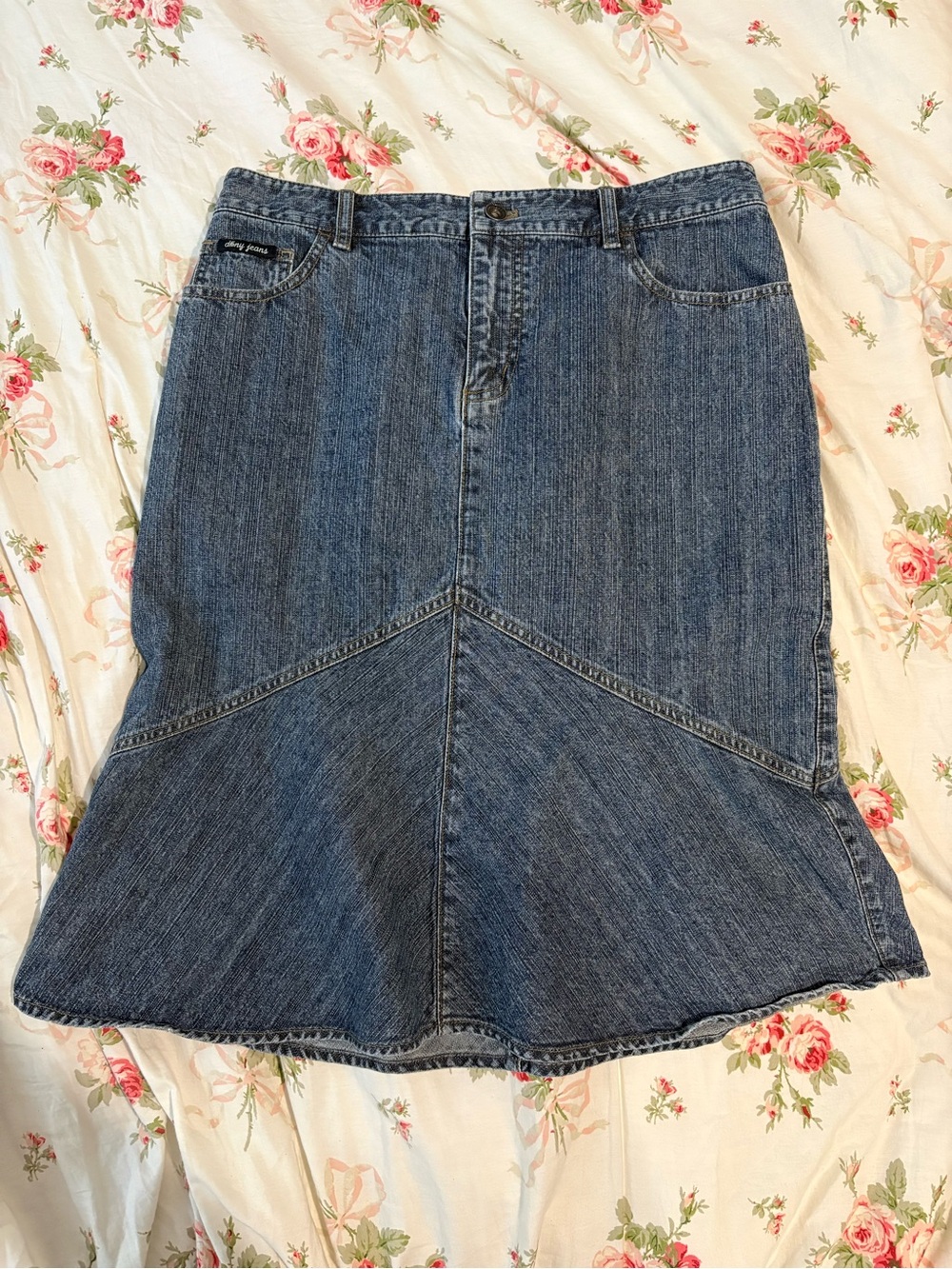 DKNY Flared Denim Midi Skirt